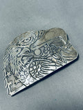 One Of The Most Detailed Vintage Native American Navajo Sterling Silver Eagle Buckle-Nativo Arts