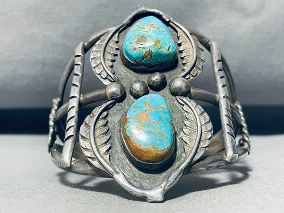 Tower Of Rare Turquoise!! Vintage Native American Navajo Old Deposit Sterling Silver Bracelet-Nativo Arts