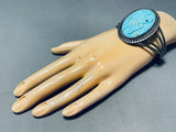 Intricately Hand Carved Vintage Native American Navajo Turquoise Eagle Sterling Silver Bracelet-Nativo Arts