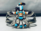 Monumental Vintage Native American Zuni Turquois Einlay Bird Sterling Silver Bracelet-Nativo Arts