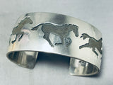 Dramatic Native American Navajo Sterling Silver Horses Bracelet Fred Douglas Signed-Nativo Arts