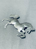 Sensational Native American Navajo Handcarved Colossal Sterling Silver Horse Pin Pendant-Nativo Arts