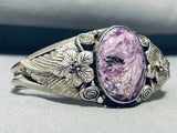 Flowers Of Charoite Vintage Native American Navajo Sterling Silver Bracelet Cuff-Nativo Arts