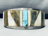 7.5 Inch Wrist Vintage Native American Navajo Turquoise Inlay Sterling Silver Bracelet Cuff-Nativo Arts