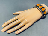 Dropdead Fab Vintage Native American Navajo Orange Shel Sterling Silver Bracelet Cuff-Nativo Arts