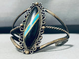 Stunning Vintage Native American Navajo Blue Gem Turquoise & Jet Sterling Silver Bracelet-Nativo Arts