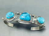 Gorgeous Native American Navajo Old Kingman Turquoise Sterling Silver Bracelet-Nativo Arts
