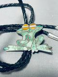 Sammy Smith Frog Vintage Native American Navajo Turquoise Inlay Sterling Silver Bolo Tie-Nativo Arts