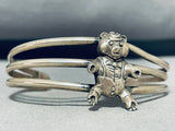 Cute Teddy Bear!! Rare Vintage Native American Navajo Sterling Silver Bracelet Cuff-Nativo Arts