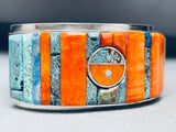6.5 Inch Wrist Native American Navajo Spiderweb Turquoise Inlay Sterling Silver Bracelet-Nativo Arts