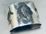 Cowgirl And Horse Native American Navajo Sterling Silver 137 Grams Bracelet!-Nativo Arts