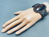 Early Heavy Vintage Native American Navajo Petridied Wood Sterling Silver Bracelet-Nativo Arts