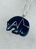 Unforgettable Vintage Native American Zuni Jet Bear Fetish Sterling Silver Neckace-Nativo Arts
