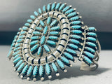 Superior Vintage Native American Navajo Signed Huge Turquoise Cluster Sterling Silver Bracelet-Nativo Arts