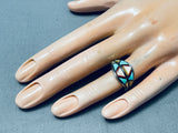 Detailed Intricate Vintage Native American Zuni Size Sz 6.5 Inlay Sterling Silver Turquoise Ring-Nativo Arts