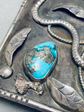 81 Grams Snake Vintage Native American Navajo Turquoise Sterling Silver Buckle Old-Nativo Arts