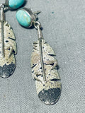 Ernest Rangel Vintage Native American Navajo Royston Turquoise Sterling Silver Feather Earrings-Nativo Arts