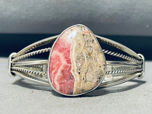 Rhodochrosite Fab Vintage Native American Navajo Sterling Silver Bracelet Cuff-Nativo Arts