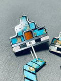 Native American Colorful Santo Domingo Signed Inlay Turquoise Spiny Jet Kachina Earrings-Nativo Arts