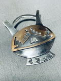 Very Rare Vintage Native American Navajo Geomtric Sterling Silver Pot Pin-Nativo Arts