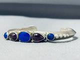 Captivating Vintage Native American Navajo Lapis & Garnet Sterling Silver Signed Bracelet-Nativo Arts