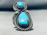 Radiant Vintage Native American Navajo 2 Carico Lake Turquoise Sterling Silver Immense Ring-Nativo Arts