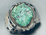 Huge Vintage Native American Navajo Green Turquoise Sterling Silver Bracelet Cuff-Nativo Arts