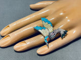 Breathtaking Native American Zuni Turquoise Sterling Silver Hummingbird Ring Signed-Nativo Arts