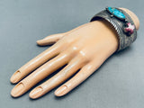 Signed Vintage Native American Navajo Blue Diamond Turquoise Sterling Silver Bracelet-Nativo Arts