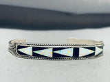 Native American Glamorous Vintage Zuni Jet Synthetic Opal Sterling Silver Bracelet-Nativo Arts