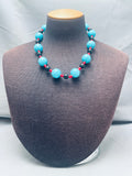 Rounded Turquoise Balls Santo Domingo Coral Sterling Silver Necklace-Nativo Arts