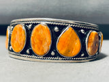 Dropdead Fab Vintage Native American Navajo Orange Shel Sterling Silver Bracelet Cuff-Nativo Arts