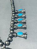 Very Old Vintage Native American Navajo Turquoise Sterling Silver Squash Blossom Necklace-Nativo Arts