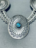 Exceptional Native American Navajo 3 Sterling Silver Conchos 8 Turquoise Necklace-Nativo Arts