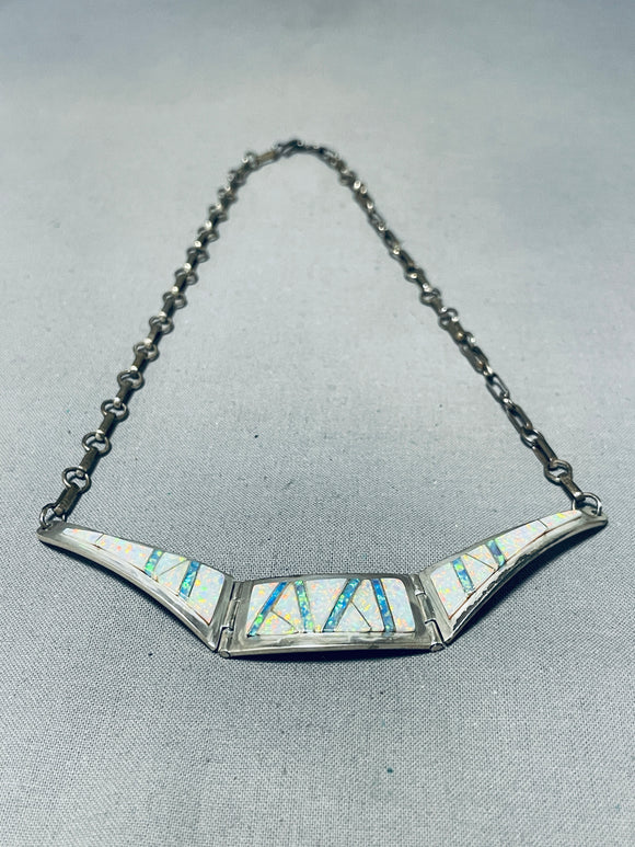 Delightful Jim Secatero Native American Navajo Synthetic Opal Sterling Silver Necklace-Nativo Arts