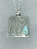 Signed Vintage Native American Navajo Blue Gem Turquoise Sterling Silver Hummingbird Necklace-Nativo Arts