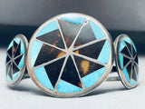 One Of Best Vintage Native American Zuni Turquoise Brown Shell Inlayb Sterling Silver Bracelet-Nativo Arts
