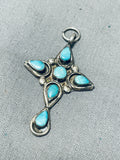 Heavenly Vintage Native American Navajo Turquoise Sterling Silver Cross Pendant-Nativo Arts
