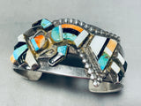 Early Vintage Native American Zuni Turquoise Inlay Sterling Silver Bracelet Cuff-Nativo Arts