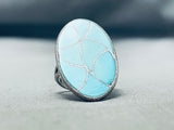 Native American Superior Vintage Zuni Blue Gem Turquoise Inlay Sterling Silver Large Ring-Nativo Arts