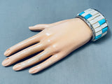 6 Inch Wrist Vintage Native American Navajo Heavy Inlay Turquoise Sterling Silver Bracelet-Nativo Arts
