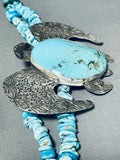 319 Grams!! Native American Navajo Turquoise Sterling Silver Turtle Necklace Wow-Nativo Arts