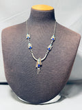 One Of The Coolest Vintage Native American Navajo Turquoise Inlay Sterling Silver Necklace-Nativo Arts