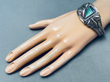 Rare Vintage Santo Domingo Kewa Turquoise Sterling Silve Rinlay Bracelet-Nativo Arts