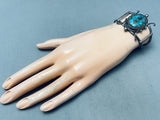 Superior Vintage Native American Navajo Walnut Wood Inlay Turquoise Sterling Silver Bracelet-Nativo Arts
