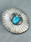 STURDY VINTAGE NAVAJO SPIDERWEB TURQUOISE STERLING SILVER LEAF BUCKLE