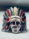 Indian Chief Vintage Handmade Sterling Silver Inlay Ring-Nativo Arts