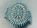 Superior Vintage Native American Navajo Signed Huge Turquoise Cluster Sterling Silver Bracelet-Nativo Arts