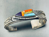 Jaws To Floor!! Vintage Native American Navajo Turquoise Inlay Sterling Silver Bracelet-Nativo Arts