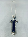 Rare Vintage Native American Navajo Jet Mother Of Pearl Sterling Silver Cross Necklace-Nativo Arts